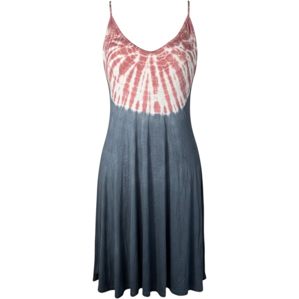 Promesa Tie Dye Dress Womens Small Pink Grey Excellent Boho Sunburst Mini V-Neck